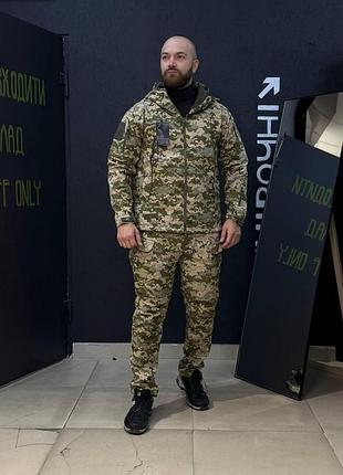 Костюм soft-shell піксель-камуфляж утеплений на флісі