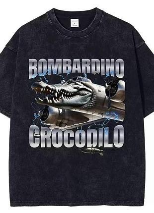 Футболка brainrot bombardino crocodilo бомбардіно крокоділо чорна меланж