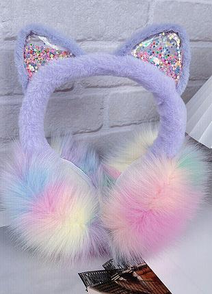Хутряні навушники 💜🌈 з вушками