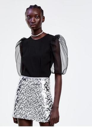 Zara блузка топ с шикарными широкими полупрозрачными рукавами из органзы