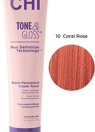 Тонер кремовий безамічний для волосся coral rose tone&gloss chi, 85 г