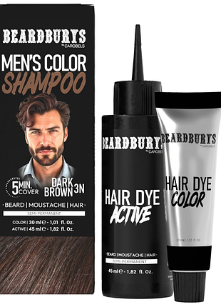 Набор для окрашивания для волос, бороды и усов 3n темно-коричневый new beardburys, (30мл/45мл)