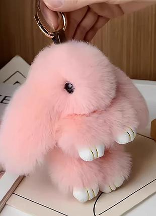Брелок игрушка пушистый зайчик, персиковый
