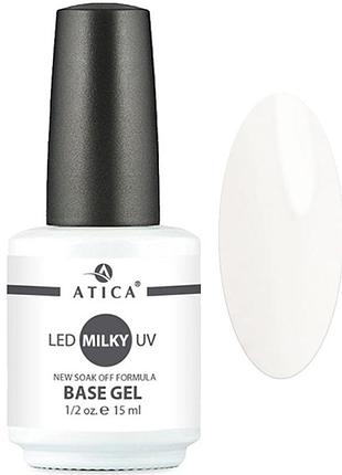 База камуфлирующая base gel milky soak-off atica, 15 мл
