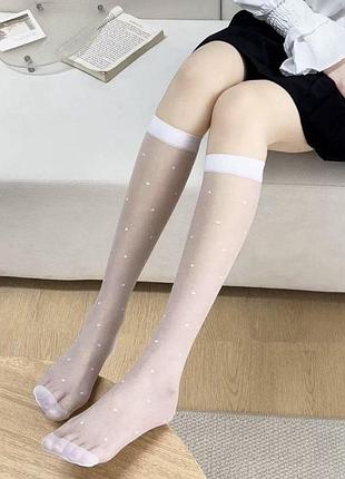 Женские прозрачные гольфы в горошек, белые, one size