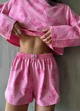 Пижама женская розовая barbie (шорты+кофта), костюм для дома, одежда для сна