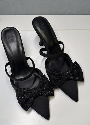 Мюли женские h&amp;m черные с бантом в стразах, новые, 41