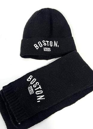 Комплект шапка-бини и шарф, черный boston