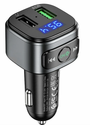 Азп з fm-модулятором hoco e67 fighter qc3.0 18w car bt fm transmitter black b2b