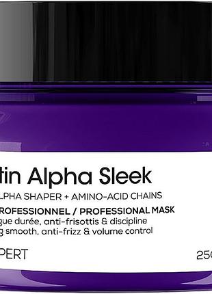 Маска для гладкості та контролю пухнастості волосся keratin alpha sleek l'oreal professionnel paris, 250 мл