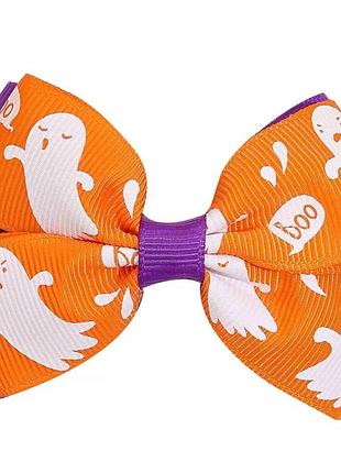 Заколка бант оранжевая с привидением на хэллоуин, halloween, 1 шт