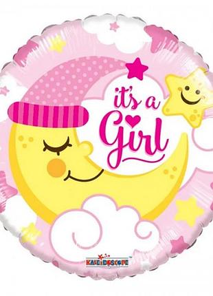 Шарик фольгированная 18" (45см) круг с луной "it`s a girl" (китай) 2902