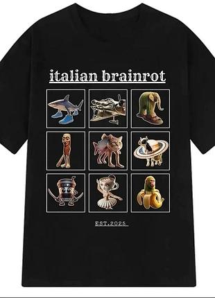 Футболка italian brainrot італійські тварини меми чорна