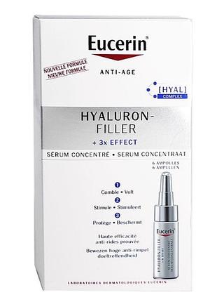 Сироватка-концентрат проти зморщок для обличчя eucerin hyaluron-filler +3x effect (набір 6 ампул)