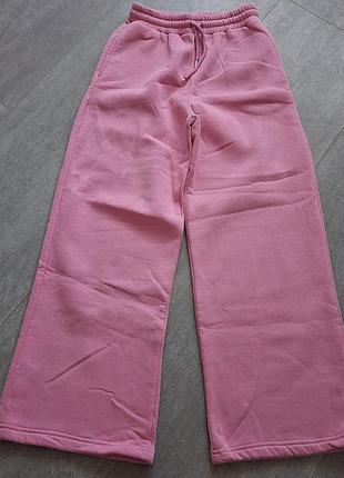 Теплые на флисе брюки pink широкие🩷🩷🩷качество