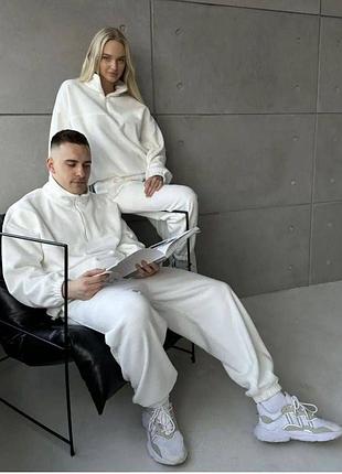 Жіночий та чоловічий фемелі лук family look спортивний костюм теплий двійка штани та кофта тканина двосторонній щільний фліс