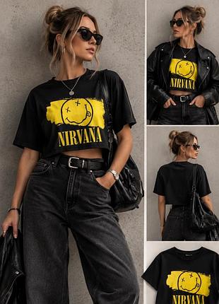 Футболка nirvana чорна oversize / crop top