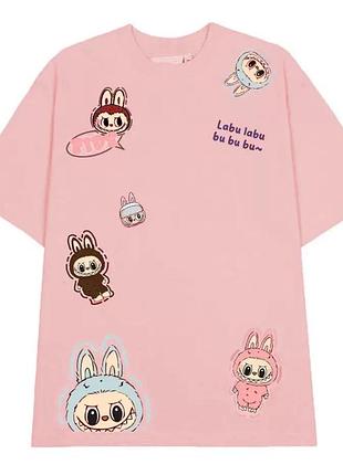 Футболка з лабубу (labubu) oversize рожева