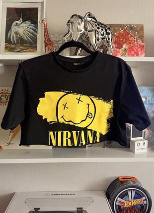 Футболка nirvana чорна oversize / crop top 2