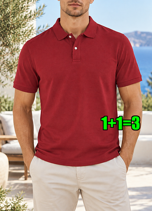 🤩1+1=3** фірмова червона чоловіча футболка поло бавовна marks&spencer, розмір  46 - 48