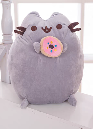 Мягкая игрушка-сквиш кот пушин (pusheen) с пончиком, 25 см
