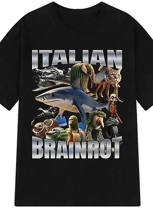 Футболка italian brainrot італійські тварини меми чорна
