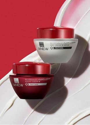 Набір:денний та нічний відновлюючий крем для обличчяavon anew 35+ пружність і гладкість за технологією protinol