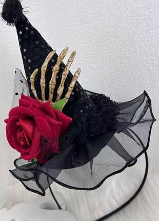 Обруч-капелюх відьми "готична троянда" для хелловіна, halloween