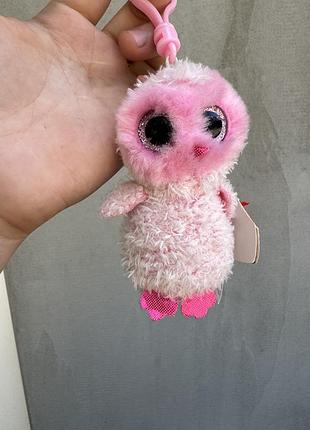 М'яку іграшку-брелок рожева сова twiggy ty beanie boos з пластиковим карабіном-кліпсою
