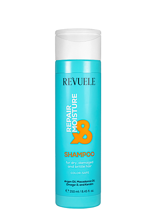 Шампунь для волосся сухого, фарбованого, пошкодженого, ламкого revuele repair & moisture shampoo зволожуючий, 250 мл daily skin