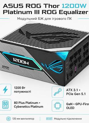 Блок питания asus rog 1200w platinum iii rog equalizer atx 3.1 с вентилятором 135 мм black (90ye00v7-b0na00)