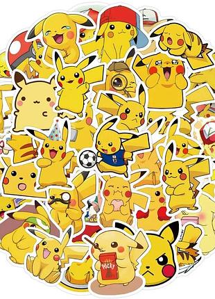 Набір наліпок, стікерів, наклейок пікачу, pokemon, 50 шт.