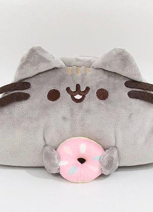 Пенал косметичка котик pusheen cat с пончиком, мягкий пенал пушин