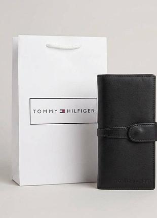 Портмоне tommy hilfiger, чоловічий шкіряний гаманець, гаманець на подарунок, чоловічий клатч, портмоне на кнопці