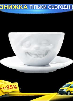 Ku чашка кофейная с universal fit блюдцем смехотерапия 200 мл белый фарфор для кофе и чая элегантная п uni2l_k