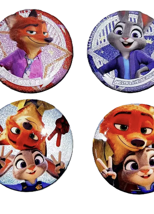 Набор значков зоотрополис, zootopia 58 мл, джуди, лис ник, 4 шт