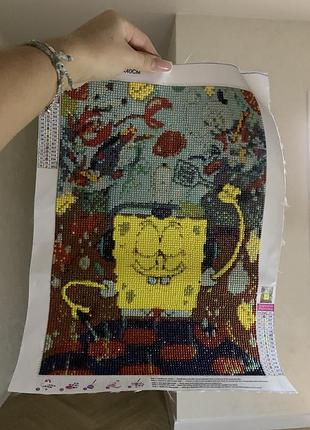 Алмазна мозаїка «спанч боб» 30×40 см, зібрана