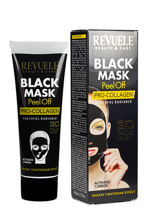 Черная маска для лица revuele 3d facial peel off pro-collagen black mask с проколлагеном 80 мл daily skin care