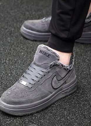 Мужские зимние замшевые кроссовки nike suede, теплые классические кеды с мехом найк из замши