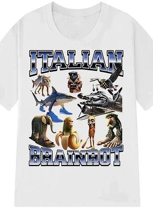 Футболка italian brainrot італійські тварини меми біла