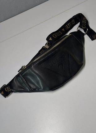 Сумка поясная guess женская черная с логотипом, бананка