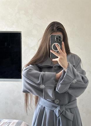 Пальто жіноче приталене а-силуету сіре. шерстяное пальто. пальто демисезонное