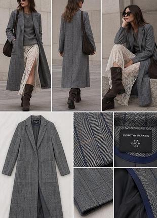 Пальто-кардиган dorothy perkins шерсть елка клетка прямое миди xs в клетку легкое пальто