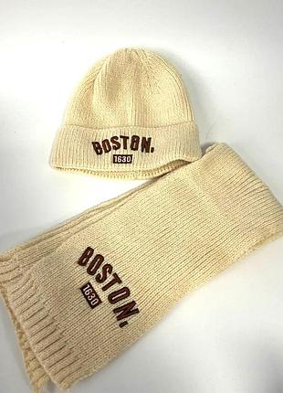 Комплект шапка-бини и шарф, бежевый boston