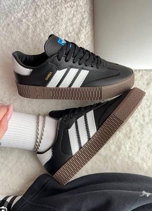 Черные кожаные кроссовки модели adidas sambarose w "core black" на высокой платформе,37,5