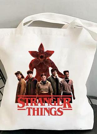 Шоппер белый дивные чудеса, белая эко-сумка stranger things