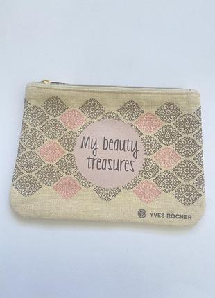 Новая текстильная косметичка yves rocher «my beauty treasures» / косметичка ив роше новая