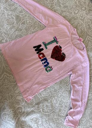 Лонгслів рожевий з пайєтками i love mama 7-8 років