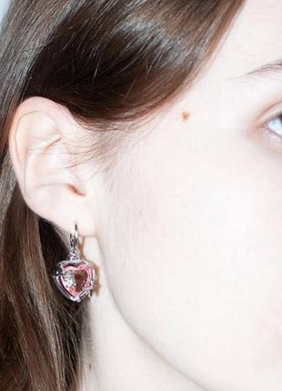 Серьги розовые сердечки 8