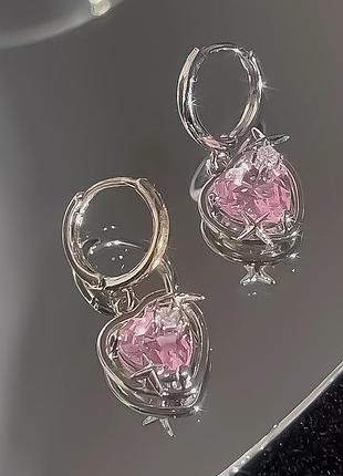 Серьги розовые сердечки 7